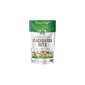 NOW Foods, Macadamia Nuts, Dry Roasted with Sea Salt, Source of Fiber, Gluten-Free and Certified Non-GMO, 9-Ounce (Packaging May Vary)