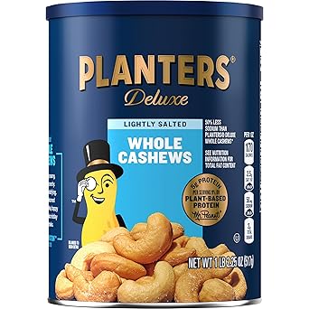 PLANTERS Deluxe Lightly Salted Cashews, Party Snacks, Plant-Based Protein, Quick Snack for Adults, After School Snack, Flavored with Sea Salt, Kosher, 1lb 2.25oz