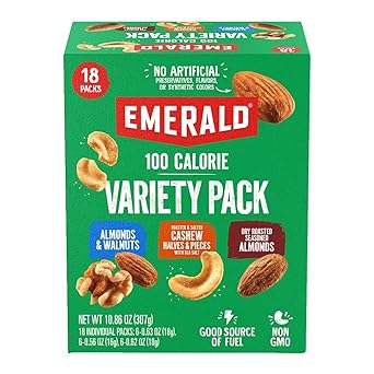 Emerald Nuts Mixed Nuts Variety Pack 18ct (1-Pack) , 100-Calorie Individual Packs , Features Dry Roasted Almonds, Natural Almonds & Walnuts, and Roasted & Salted Cashews