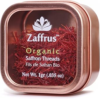 Zaffrus - 经过认证的有机藏红花线,用于烹饪藏红花米饭、海鲜饭、烩饭、汤、甜点和茶。(1 克/0.35 盎司)