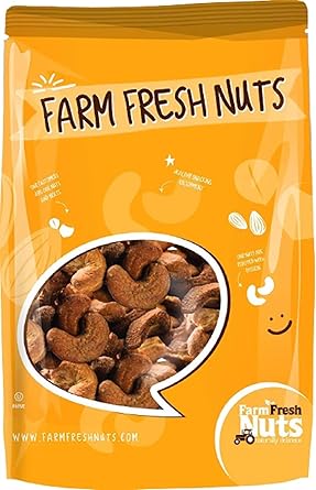 Dry Roasted Dark Cashews with Himalayan Salt (2 Lbs) - Dark Oven Roasted and Salted to Perfection in Small Batches for Added Freshness - Super Crunchy - Farm Fresh Nuts Brand