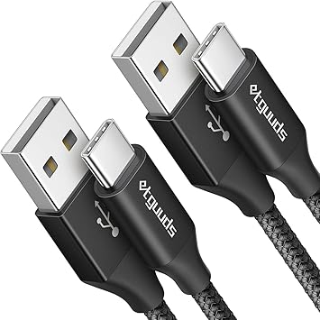 etguuds USB to USB C Cable 3ft, 2-Pack USB A to Type C Charger Cord Fast Charging for Samsung Galaxy A17 A16 A15 A26 A36 A56, S25 S24 S23 S22 S21 S20 S10 Note 20, for iPhone 17 16 15, Moto, Black
