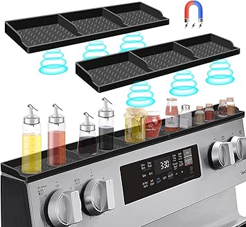 Hydream Stove Top for Silicone Shelf,30 Inch Magnetic Shelf Over the Stove Spice Rack,Kitchen Organizer Magnet Above Stovetop Back of Flat Storage Suctioned-Black