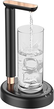 Desktop Water Dispenser Pump for 5 Gallon Bottle, SPOVEN 5 Gallon Water Jug Dispenser with Adjustable Height Design, Portable Type-C Charging Table Bedside Water Pump for Home (Black)