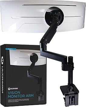 ULTRARM Heavy Duty Monitor Arm for Ultrawide Monitors up to 57" and 44 lbs, Single Desk Stand, Pneumatic Height Adjustable, Modular Extension Arms - Max VESA 100x100, Black, MA20P-S