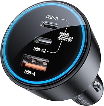 USB C Car Charger Fast Charging 200W, Dual PD 100W Type C Car Charger, PD3.0/QC4.0/PPS Cigarette Lighter Adapter for iPhone 16/15/14/13/12, Galaxy S22/S21 Ultra, MacBook, Laptop etc