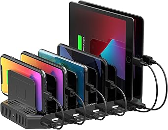 【5PCS】 Unitek USB Charging Station, 10 USB Fast Ports Charge Docking Station and Adjustable Dividers, Multi Device Charger Organizer Compatible with iPad, iPhone, Tablet and Cell Phone - 5PCS, Black
