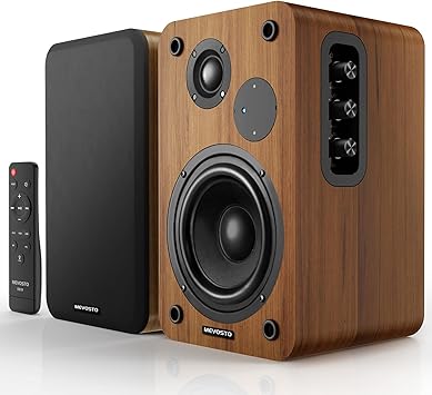 Active Bookshelf Speakers 36W RMS - BT 5.4 Wireless Speaker with 5 Inch Woofer, Silk Dome Tweeter PC Speakers - USB Digital Audio Studio Monitors Bass & Treble Adjust AUX Input for Record Player TV