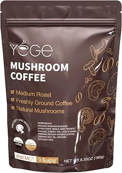 Mushroom Coffee, Instant Mushroom Coffee with Cordyceps, Reishi, King Trumpet, Shiitake, Turkey Tail, Lions Mane for Energy, Focus, Positive Mood & Immune Support (30 Servings)