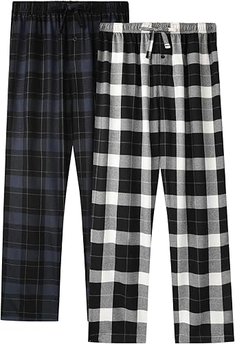 BAMBOO COOL Men's Pajama Bottoms Plaid Pajamas Pants for Men Soft Long Lounge Woven Pj Sleep Pant with Pockets