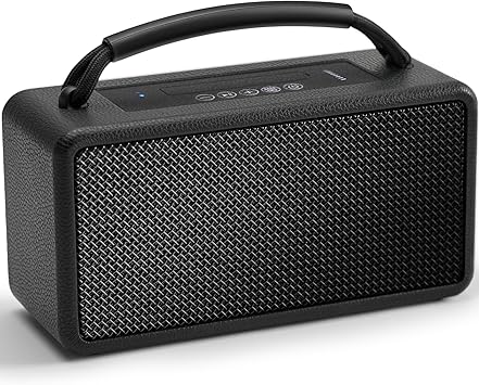 DINDIN Portable Bluetooth Speaker: 80W (Peak), 20H Playtime, Loud Wireless Wood Speakers with Bass, AUX and USB Input, Subwoofer, TWS Pairing, Vintage Speaker for Outdoor, Home, Office (Black)