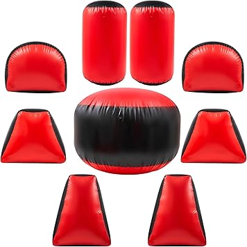 Soulchen 9 Pieces Inflatable Paintball Obstacles Air Bunker Set for Cs Archery Tag Shooting Airsoft Archery Laser Tag Soft Foam Rifle, Water Gun