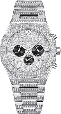PIERRE RICHARDSON PR5891 Men’s Watch – Silver Stainless Steel - Full Diamond Concept, Quartz, Sapphire Crystal, 41mm, 5ATM