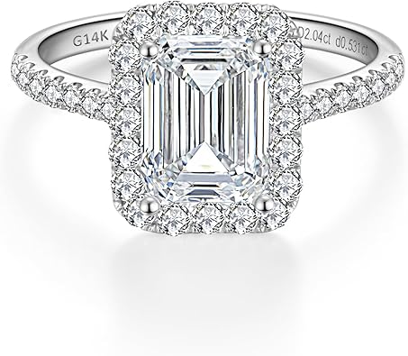 Halo 14k White Gold 0.5 to 2.5 Cttw IGI Certified LAB Grown Diamond Engagement Rings with Side Stones, Anniversary Wedding Promise Rings Jewelry Gifts for Women, Clarity VS1-VS2, D E F Color
