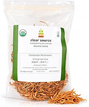 Clear Source Herbs Organic Cordyceps Mushroom (Cordyceps militaris) – Whole Fruiting Body Only – USDA Certified Organic, Lab-Tested – Ideal for Herbal Tea, Decoctions & Traditional East Asian