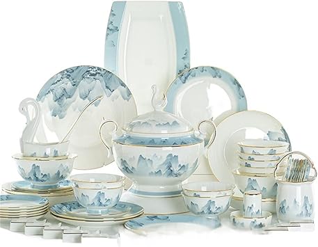 Chinese cutlery set bone china bowls plates kitchen utensils kitchenware set