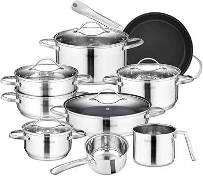 Stainless Steel Kitchen Utensil Set 14 Piece Pan Set Pan Nonstick Skillet Casserole With Glass Lid