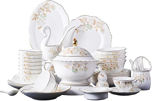 European kitchen utensils dishes sets tableware ceramic 60 pieces